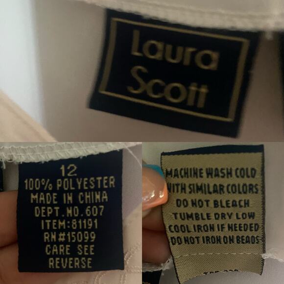 Vintage Laura Scott Pink Floral Blouse 90s Embroidered Pearl Button Top Sz 12 - Picture 9 of 17